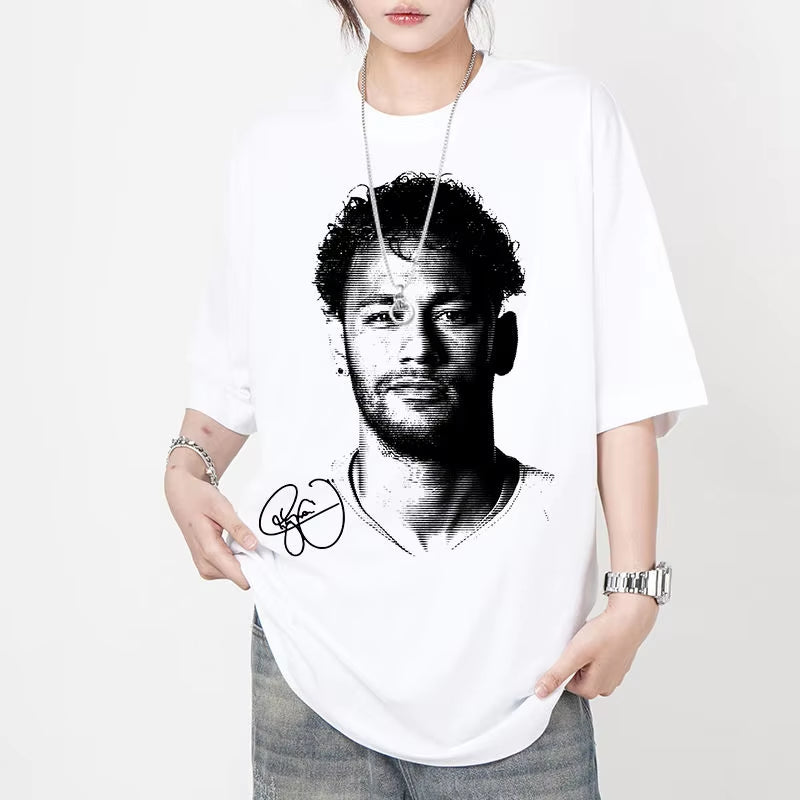 Neymar Cotton Printed Short-Sleeved T-Shirt Both Sexes American Loose Neymar Signature Print Sports Top