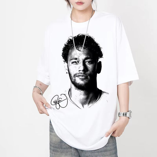 Neymar Cotton Printed Short-Sleeved T-Shirt Both Sexes American Loose Neymar Signature Print Sports Top