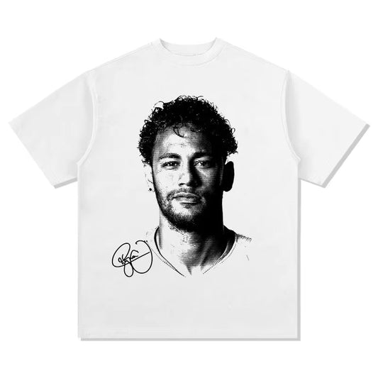 Neymar Cotton Printed Short-Sleeved T-Shirt Both Sexes American Loose Neymar Signature Print Sports Top